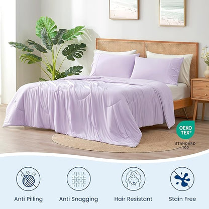 Cozy Bliss Deluxe Dual-Sided Cooling Comforter Queen Size, Ultra-Soft Lightweight Breathable Silky Cooling Blankets with Q-Max>0.45 for Bedroom, Hot Sleepers & Night Sweats, Lavender Purple, 90"x90"