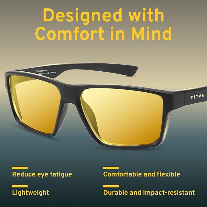 Titan Gaming Glasses, Blue Light Blocking, Night Driving Glasses for Men, Computer Protection Christmas Gift for Gamers