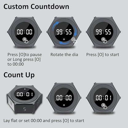 Pomodoro Timer with Gravity Rotation, 99 Minutes Desk Productivity Timer, Countdown & Countup Focus Time Management Tool for Kitchen, Work, Study, Adjustable Sound & Brightness, Magnetic Pad Back.