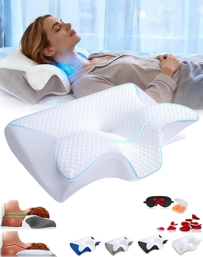 Sleep Apnea Pillow, Ergonomic Pillow for Neck Pain Relief, 2 in 1 Neck Support Pillow for Sleeping, Breathable Comfortable,Reducing Snoring byto 68%, for Side & Back Sleepers (White)