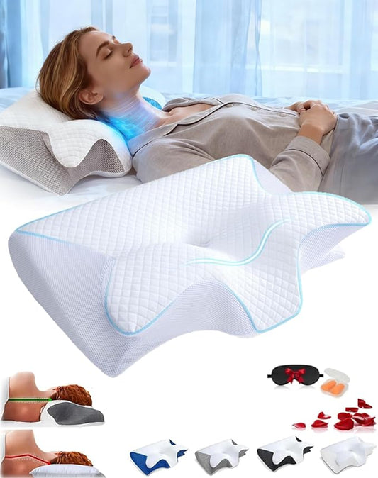 Sleep Apnea Pillow, Ergonomic Pillow for Neck Pain Relief, 2 in 1 Neck Support Pillow for Sleeping, Breathable Comfortable,Reducing Snoring byto 68%, for Side & Back Sleepers (White)