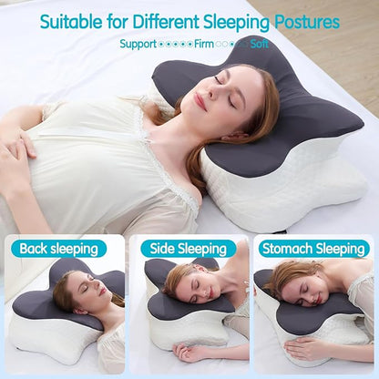 Cervical Pillow for Neck Pain Relief, Contour Memory Foam Pillows, Adjustable Orthopedic Pillow with Cooling Case for Side, Back, Stomach Sleepers, Ergonomic Neck and Shoulder Support
