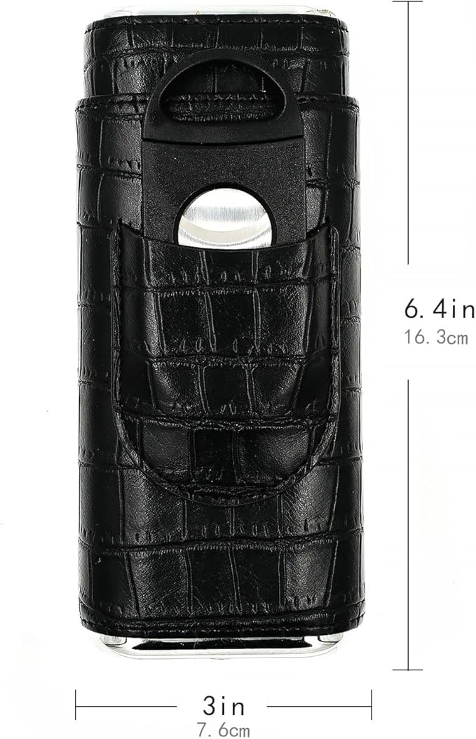 Black Cigar Case with Cutter - Portable Leather Travel Cigar Holder and Small Humidifier Kit for Men