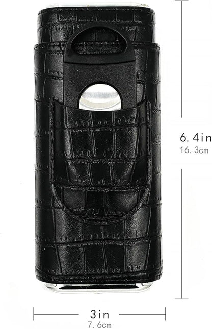 Black Cigar Case with Cutter - Portable Leather Travel Cigar Holder and Small Humidifier Kit for Men