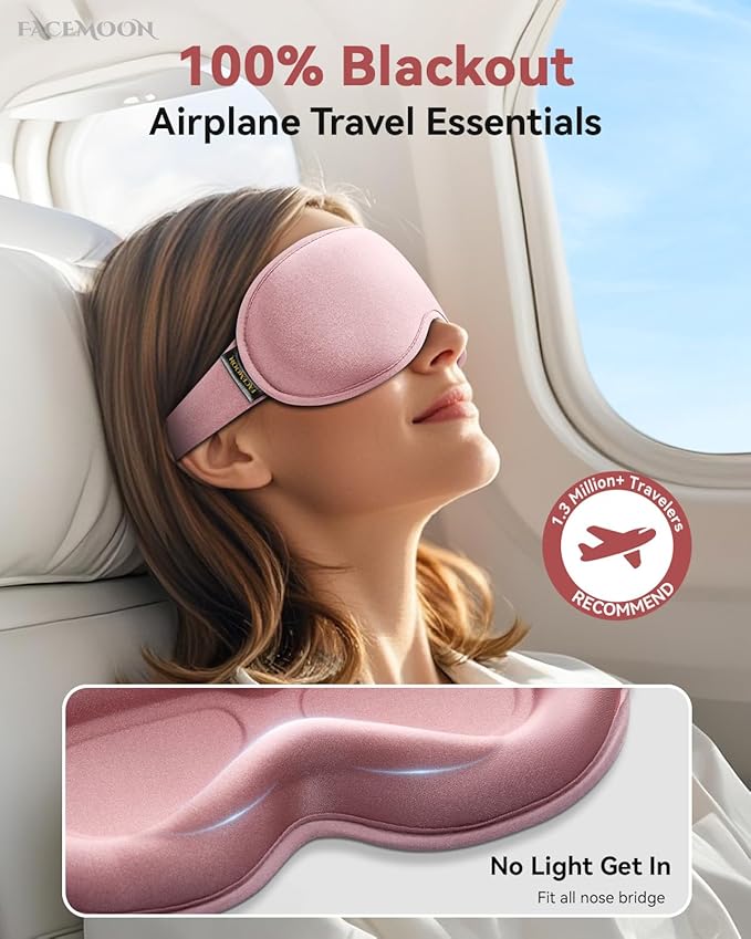 3D Weighted Sleep Mask for Women: 100% Light Blocking - Night Shift Nurse Essentials, Road Trip Travel & Long Flight, College Dorm Essentials for Girls - Lash-Friendly, Zero Eye Pressure, Pink