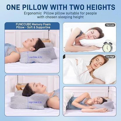 Cervical Neck Pillow - Memory Foam Pillow for Pain Relief Sleeping, Ergonomic Neck Support Contour Pillows for Side Back Stomach Sleepers,Orthopedic Breathable Pillowcase (Gray)