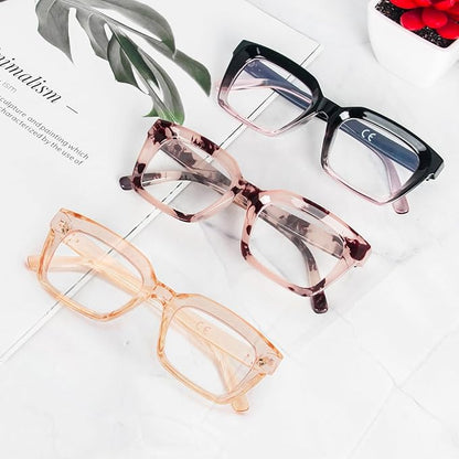 REAVEE 3 Pack Oprah Style Oversized Reading Glasses for Women Men Blue Light Blocking, Ladies Stylish RetroSquare Large Computer Readers (Pink Leopard/Black Pink/Tea 2.75x)