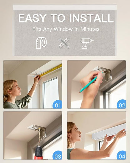Motorized Roller Shade with Remote Control, Blackout Electric Shade for Windows Compatible with Alexa Google via Hub, Rechargeable Smart Window Blind Customized Size (Fabric Wheat)
