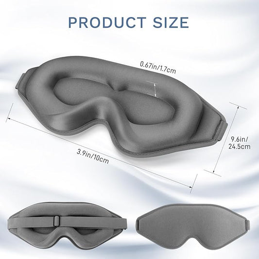 FlyCoco 99% Fully Block Out Light Eye Sleep Mask, 3D Deep Contoured Eyes Cover Zero Pressure, Long Lash Extension Eyes Mask with Adjustable Straps for Sleeping Travel Home Nap Rest Women Men (Grey)