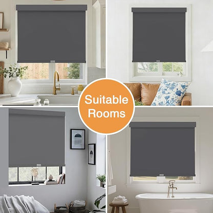 AOSKY No Drill Cordless Blackout Roller Shades with Valance,Customize Blinds for Indoor Windows,Room Darkening Window Shades Pull Down with Free-Stop Spring System, UV Protection for Home Grey