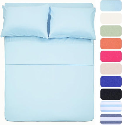 4 Piece Bed Sheet Set (Queen,Baby Blue) 1 Flat Sheet,1 Fitted Sheet and 2 Pillow Cases,Brushed Microfiber Luxury Bedding with Deep Pockets