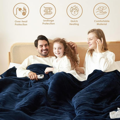 EHEYCIGA Heated Blanket Electric Blanket Twin - Heating Blanket with 5 Heating Levels & 10 Hours Auto Off, Soft Cozy Sherpa Washable Blanket with Fast Heating, 62 x 84 Inches, Navy Blue