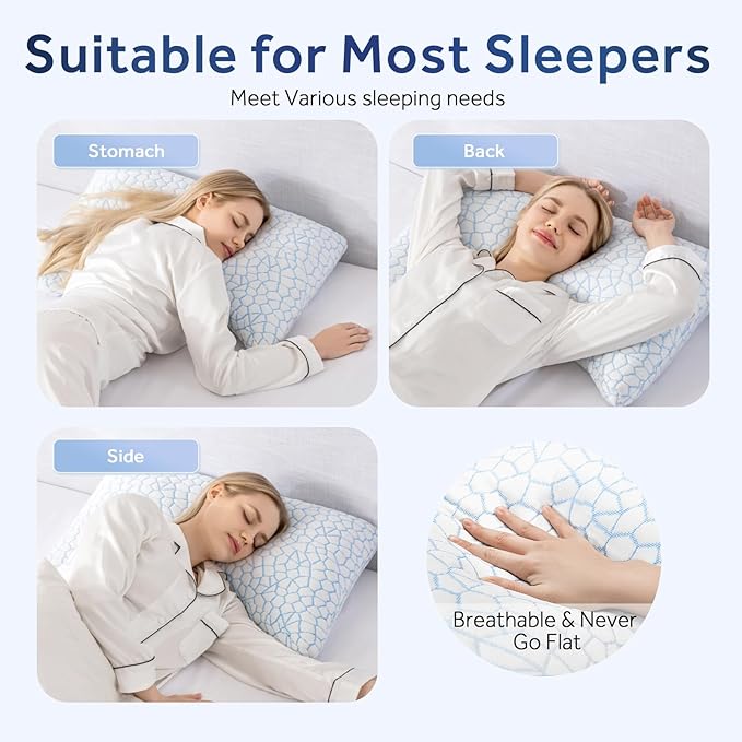 King Cooling Side sleeper pillow for adults, Curved neck support pillow for neck and shoulder pain Relief, Adjustable Shredded Memory Foam Bed Pillow 1 Pack with Additional Foam Fill Included (White)