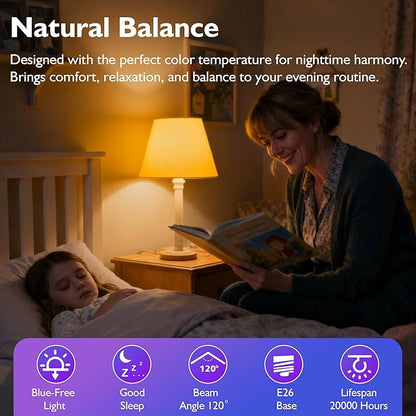 Amber Sleep Light Bulbs, Blue Light Blocking, A15 3W(25 Watt Equivalent) Dim Light Bulbs for Lamp, 1800K Warm Light Bulb, E26 for Healthy Sleep, Bedroom, Kids Room, 4 Pack