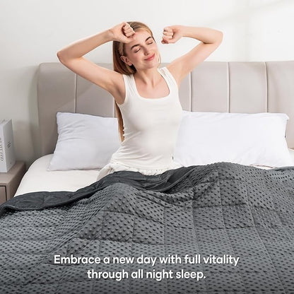 Wemore Minky Dot Weighted Blanket for Adults Queen Size 15 lb, Soft Heavy Blanket for Stress Relief and Sleep Promotion, Breathable Blanket for All-Season with Glass Beads, Dark Grey 60 x 80 inches