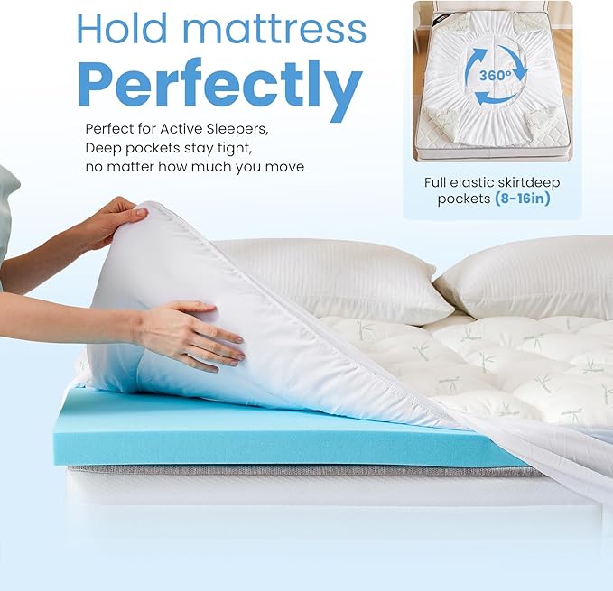 DUMOS Dual Layer Mattress Topper King Size, 2 Inch Gel Memory Foam + 1 Inch Soft Pillow Top Mattress Pad Cover for Back Pain, Breathable & Cooling Pad with Elastic Deep Pocket