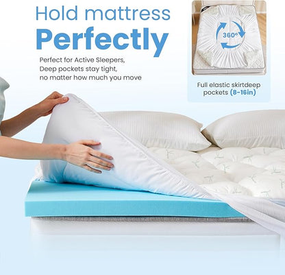 DUMOS Dual Layer Mattress Topper King Size, 2 Inch Gel Memory Foam + 1 Inch Soft Pillow Top Mattress Pad Cover for Back Pain, Breathable & Cooling Pad with Elastic Deep Pocket