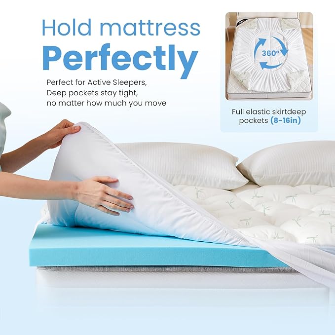NEWBULIG Memory Foam Mattress Topper, Dual Layer Gel Memory Foam & Mattress Topper Queen for Pressure Relief and Medium Firmness Support, CertiPur-US Certified