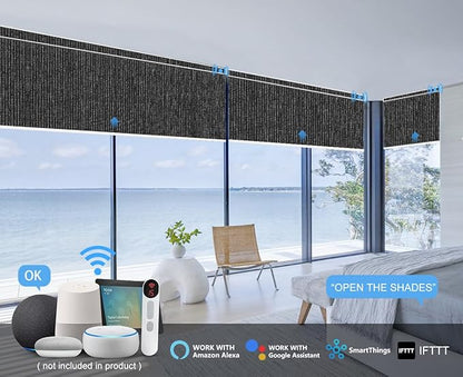 Bringnox Motorized Blinds with Remote,100% Blackout Smart Roller Blinds Compatible with Apple Homekit Google Home and Alexa Via HUB,and Customized (Grain Flint-27)