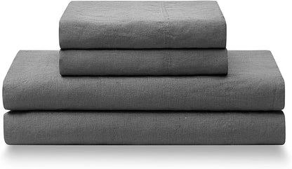 YnM French Linen Sheet Set - 4-Piece Set Includes Flat Sheet, Fitted Sheet, and 2 Pillowcases – California King, Dark Grey