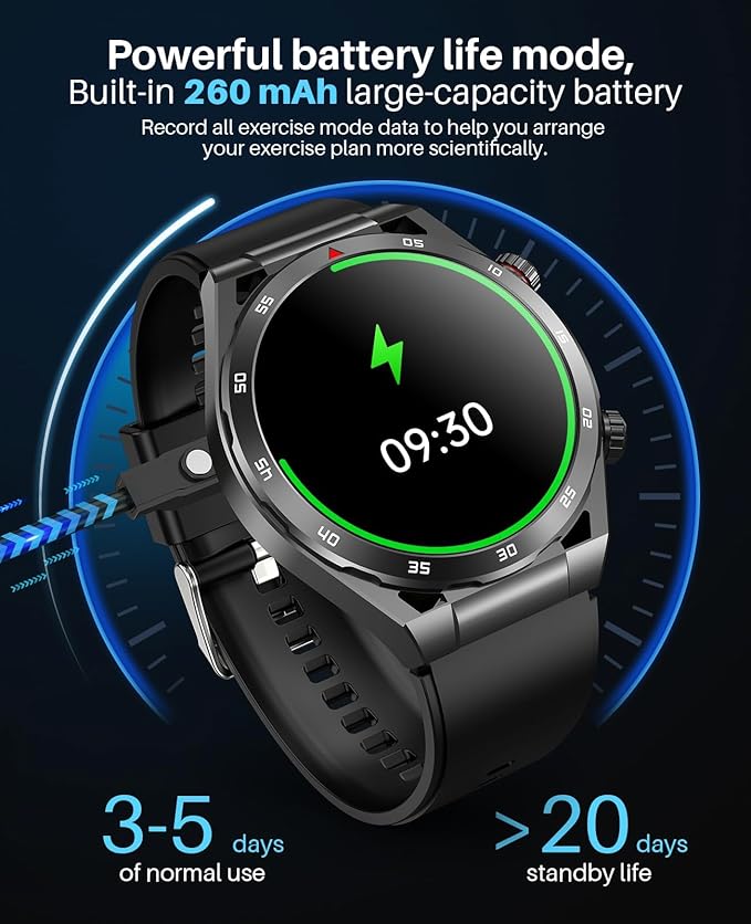 EarlySincere Smart Watch with Bluetooth Call, 1.39" Smartwatches for Men Women, Fitness Watch with Blood Oxygen/HR/Sleep, IP67 Waterproof for Android iOS Black