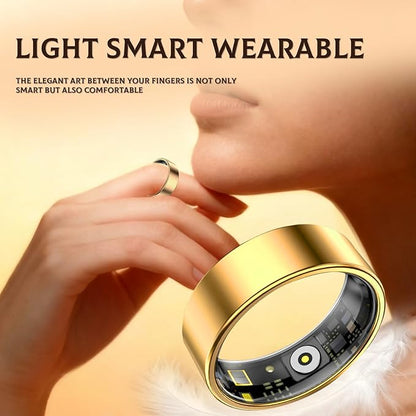 Smart Ring for Women & Men- Health Fitness Tracker with HRV/Sleep Monitoring/Step Counter/Calorie&Distance Tracking, 7-Day Battery，Remote Photo,Menstrual Cycle,Sport Smart Ring (Gold, #10)