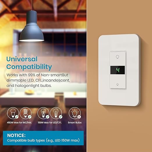 Milfra Smart Dimmer Switch 2Gang Digital Display Single-Pole 3Way Dimmer Smart Switch， 2024 New Model，Works with Siri, Alexa and Google Home，Voice and Remote Control，Neutral Wire Required