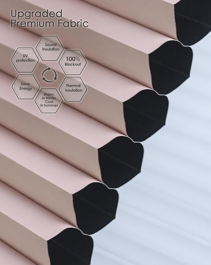 Yoolax Smart Cellular Shades, Motorized Elongated Arch Honeycomb Blinds Motorized Blinds with Remote Compatible with Alexa, Customized Elongated Arch Cellular Shades (Blackout Light Pink)
