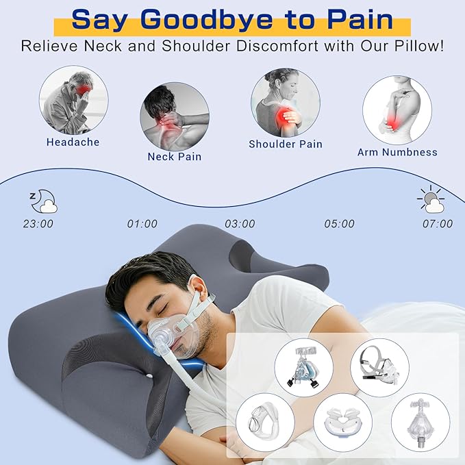 IKSTAR 5.0 CPAP Pillow for Side Sleeper - Adjustable Height/Neck Support - Memory Foam Pillow Suitable for All CPAP Mask Users-Ideal for Side Back Sleeper-Reduce Air Leaks