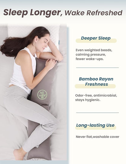ZonLi Colling Weighted Body Pillow with Bamboo Cover(41" x 10") 6.5lbs, Quilted Glass Beads Body Pillows for Adults Weighted Pillow for Deep Sleepers, Full Body Pillow for Side Sleepers