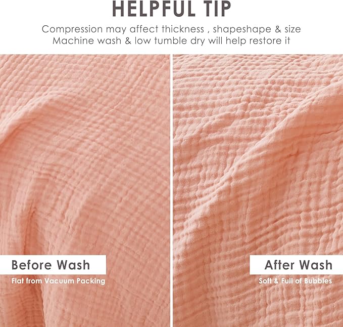 EMME Muslin and Cotton Twin Blankets for Couch Breathable Gauze Blanket All Season Soft and Lightweight Pre-Washed Cotton Blanket (Pink, 60"x80")