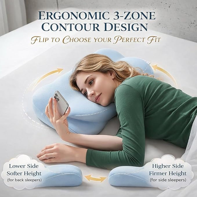 Cloud Pillow - Ergonomic Memory Sleep Cloud Pillow, 2026 New Adjustable Neck Support Pillows with Cooling Breathable Cover for Adults, Back & Stomach Sleepers (Dark Blue)