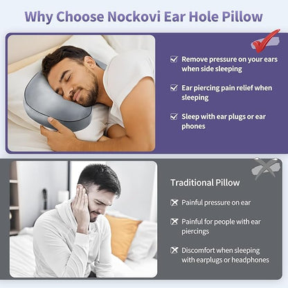 Blue Ear Piercing Pillow - Side Sleeper Support with 3.5" Ear Hole Relief, Hypoallergenic Orthopedic Pillow for Healing Piercings