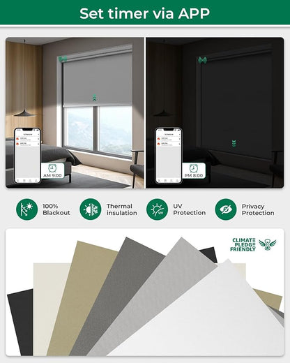 Allesin No Drill Motorized Roller Blinds with Remote Control for Windows, Blackout Automatic Smart Shades, Powered Electric Blind (Custom Size and Color)