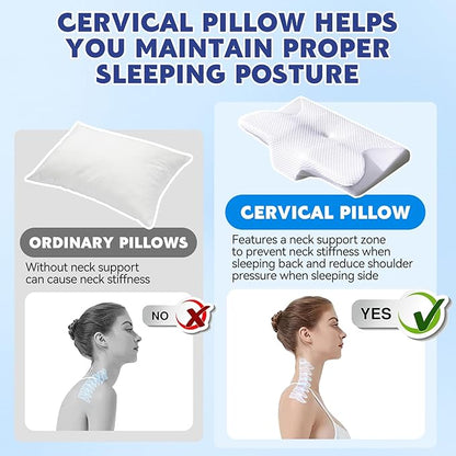 Neck Haven Pillow for Sleeping Ergonomic Sleep Apnea Snoring Pillow with Memory Foam Neck Head Shoulder Support Pillows for Side,Back,Stomach Sleeper (White)