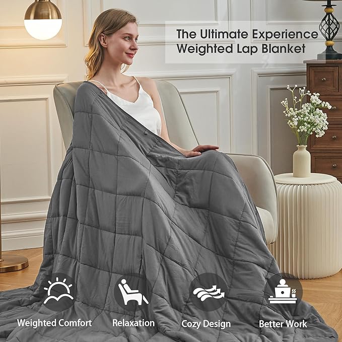 BETU Weighted Blanket Adults (48''x72'' 12lbs Grey Twin Size & 60''x80'' 12lbs Teal Queen Size) 2 Pieces Bundled, Cooling Heavy Blanket with Premium Glass Beads, Soft Thick Blankets for Sleep.