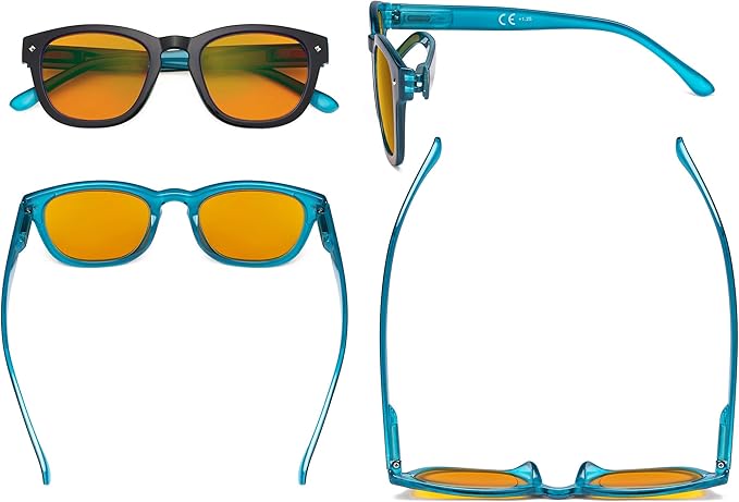 Eyekepper Blue Light Blocking Reading Glasses with Orange Tinted Filter Lens for Sleeping - Anti Blue Ray Computer Readers - Black-Blue +2.50
