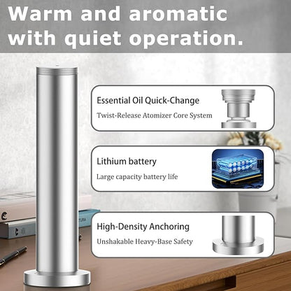 2026 Upgraded Cordless Rechargeable Diffuser - Hotel Scent Diffuser for Whole House- Scent Air Machine -App Bluetooth Control - Waterless Essential Oil Diffuser for Large Room, Studio Office -Silver