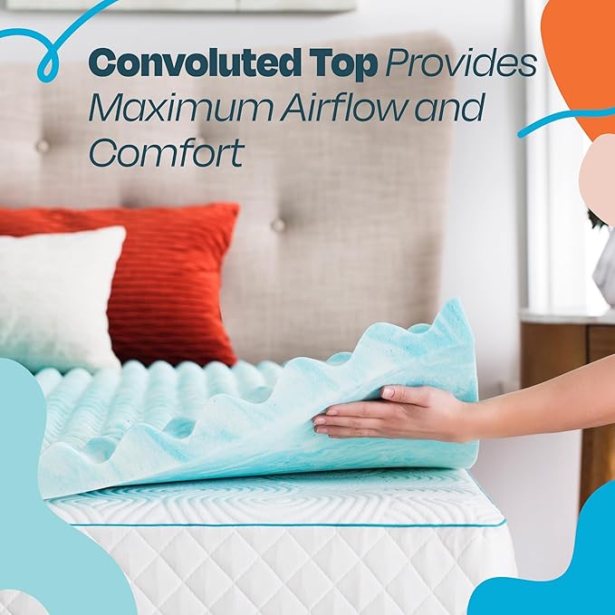 Linenspa 3 Inch Convoluted Gel Swirl Memory Foam Mattress Topper - Promotes Airflow - Relieves Pressure Points - Twin