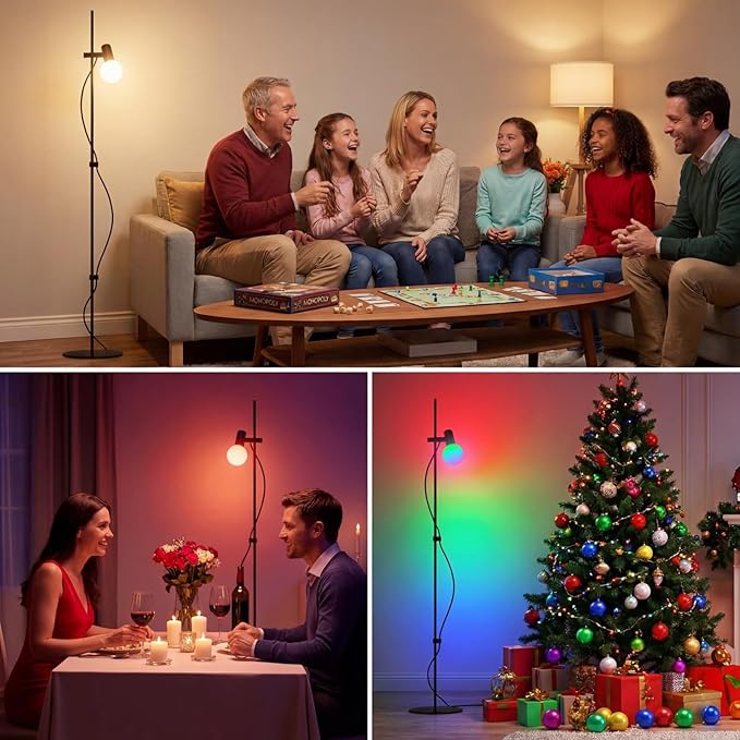 Smart Floor Lamp, LED Bulb Corner Lamp 270° Swivel Head Works with Alexa Google Home, Floor Lamps with Music Sync, 16 Million DIY Colors, Color Changing Standing Lamp for Bedroom Living Room, Black
