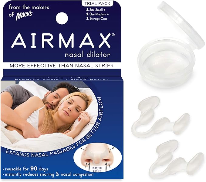 AIRMAX Nasal Dilator for Better Sleep - Natural, Comfortable, Anti Snoring Device, Snoring Solution for Maximum Airflow and Easier Breathing 2 Size Trial Pack (Small and Medium - Clear)