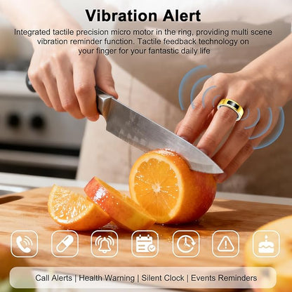 Smart Health Ring for Women Men, Vibration Alert, Touch Control, Fitness Tracker Ring with Sleep/Women's Health/Heart Rate/Steps, IP68 Waterproof for iPhone and Android, Silver 10,No Subscription