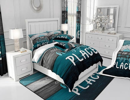 Manfei Happy Camping Kids Sheet Set Twin Size, Blue Grey Black Wooden Plank Bedding Set for Boys Teens Room Decor, Rustic Farmhouse Bed Sheet Set 3pcs (Fitted Sheet, Flat Sheet, 1 Pillowcase)