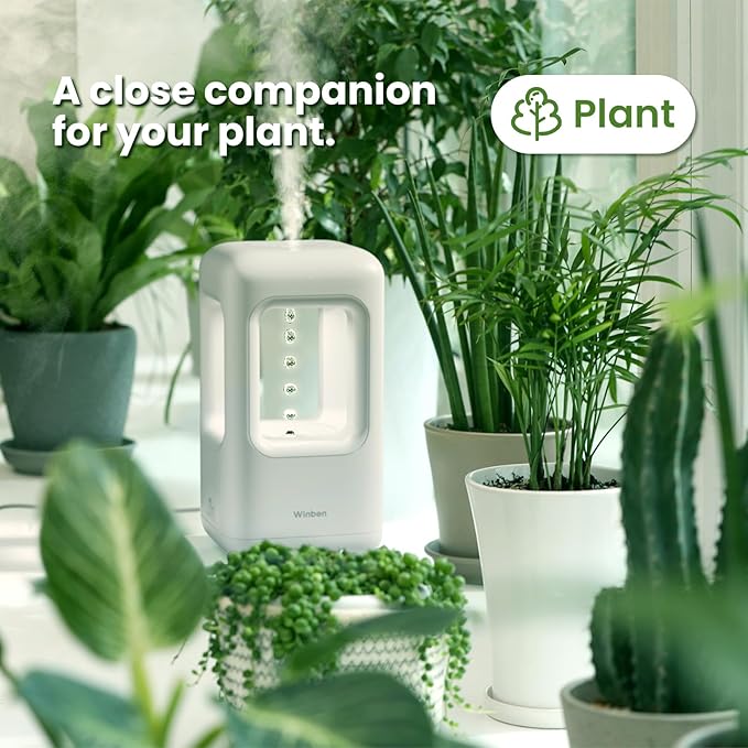 600ml Small Humidifier White - with Anti Gravity Water Flow Visual Effect, Provides Even Humidity for Indoor Plants, Bedroom & Desk, Quiet Portable Operation