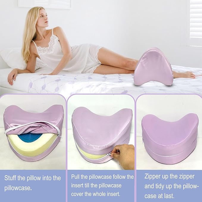 xcivi Satin Pillowcase for Contour Memory Foam Side Sleeper Support Pillow, Pillowcover for Knee Pillow, Smooth & Soft Pillow Cover (Purple)