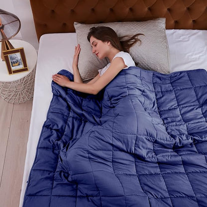 L'AGRATY Weighted Blanket - 48"x72" 15lbs Cooling Breathable Heavy Blanket Microfiber Material with Glass Beads for Adult All-Season Summer Fall Winter Soft Thick Comfort