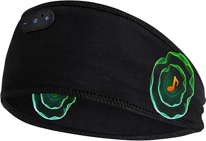 Bamboo Cotton Sleep Headphones,Ultra-Soft Wireless Headband Bluetooth for Side Sleepers, with 14H Playtime & Bluetooth 5.4, 4-in-1 Music Sleep Earphones for side sleeping(BLACK)