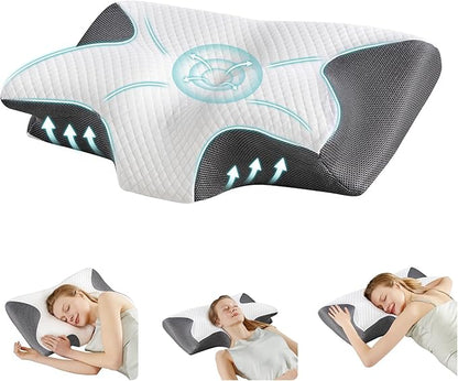 Sweetcrispy Memory Foam Cervical Pillow, 2 in 1 Ergonomic Contour Orthopedic Pillow for Neck Pain, Contour Side Sleeper for Adults, Orthopedic Neck Support for Back Stomach Sleepers, Grey