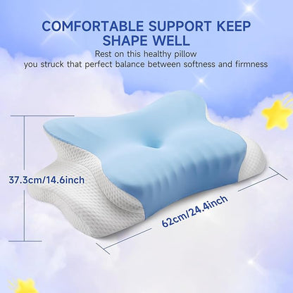 Memory Foam Cervical Neck Pillow, Cervical Pillows for Neck and Shoulder, Ergonomic Contour Bed Pillow Side Sleeper Pillows for Adults, Neck Support Pillow for Back Stomach Sleepers