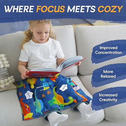 ROKDUK Weighted Lap Blanket for Adults Kids, Weighted Lap Pad for Dog Pet 17"x22" 2lbs Small Weighted Blanket for Sleeping Shoulder Back Relaxation Travel Office Blue Dinosaur